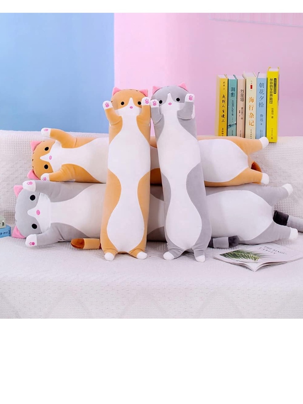 NWT Plush Stretch Cat Body Pillow - Gray and White